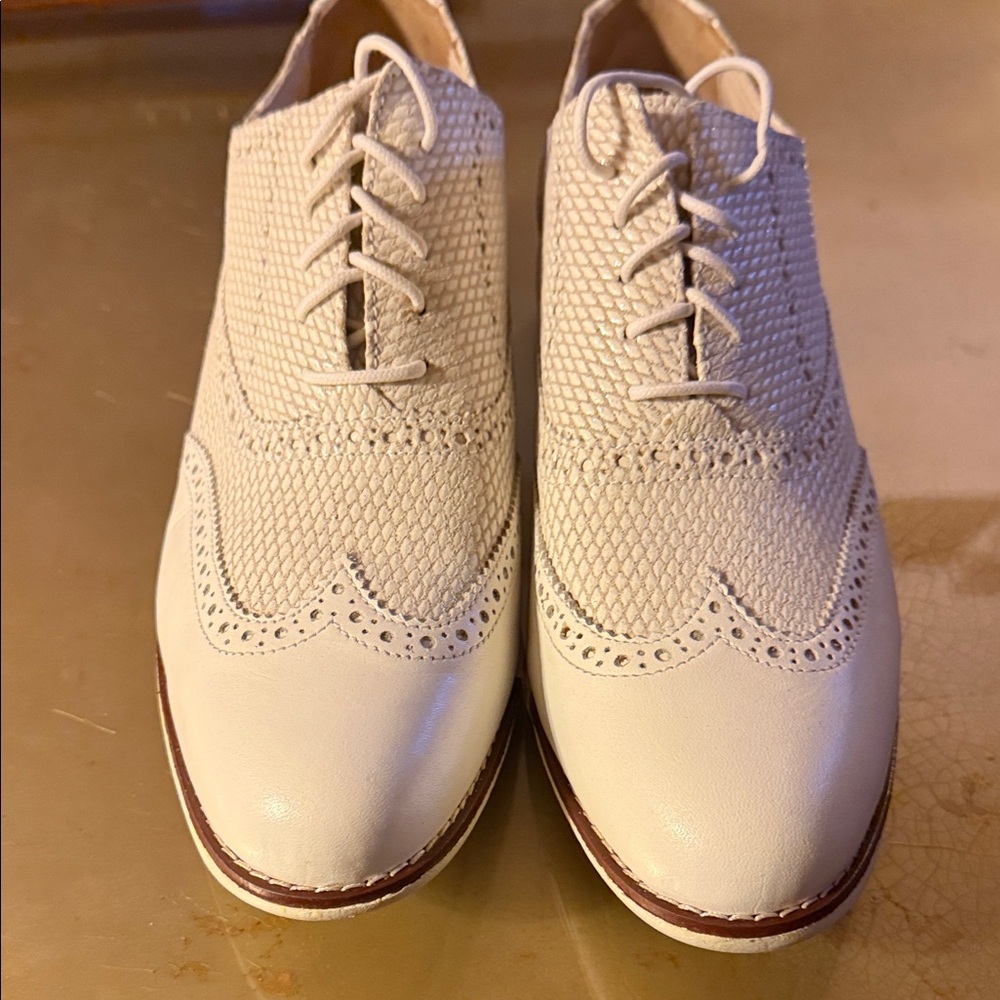 Cole Haan White Woven Leather Wingtip Oxfords - Picture 2 of 5